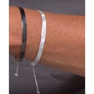 Technibond® Reversible Herringbone Adjustable Bracelet - Black and Silver - NEW